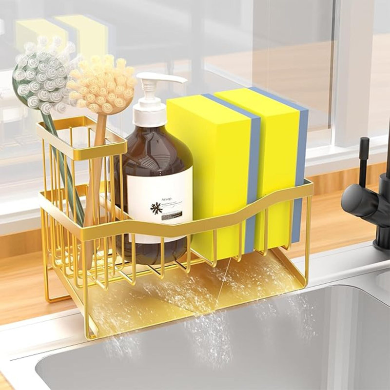 Porte-éponge avec porte-brosse Maifan, Jaune doré foncé