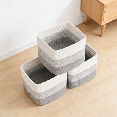 Ensemble de 3 paniers de rangement en corde de coton, bacs de rangement pour jouets, serviettes, paniers décoratifs carrés pliables pour rangement de garde-robe de garde-robe
