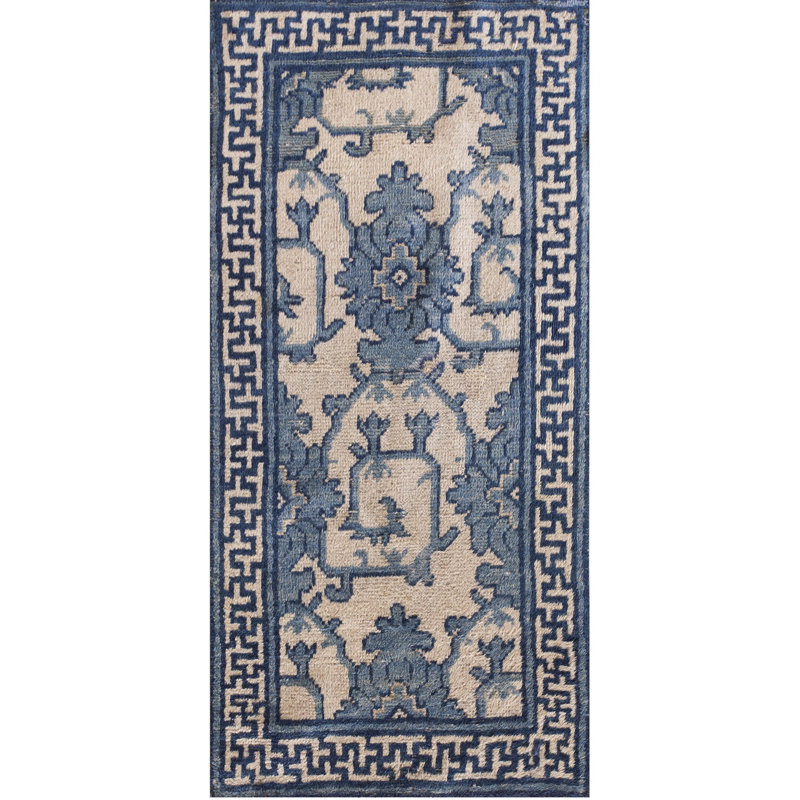 Small Artistic Scatter Size Antique Chinese Ningxia Blue and White Color Rug