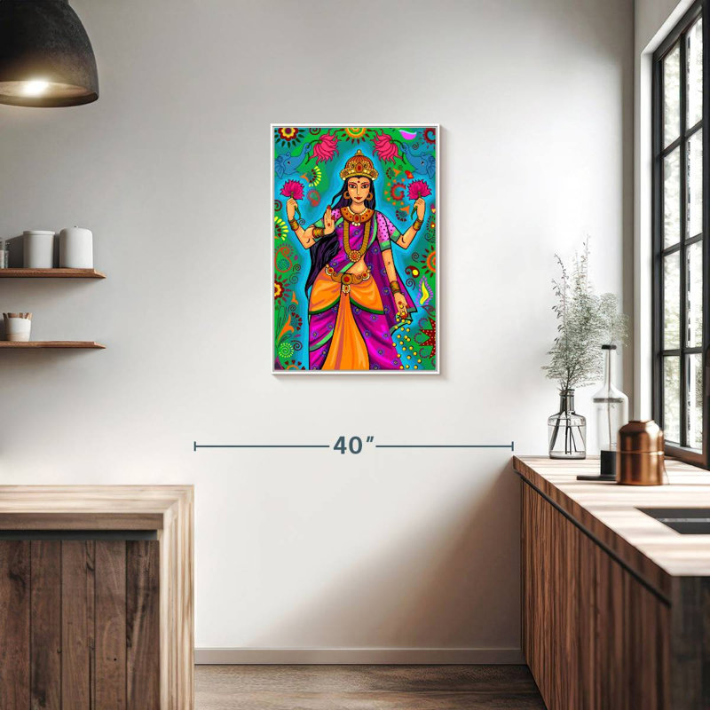 Déesse indienne Lakshmi, Cadre flottant blanc, 21 po x 31 po