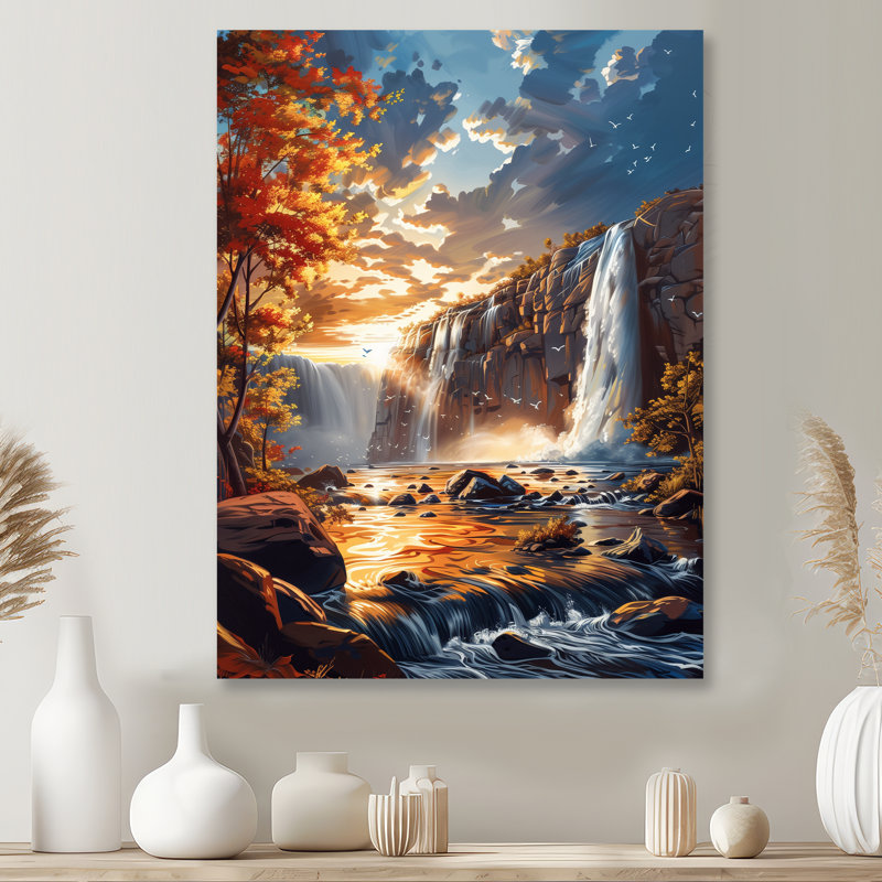 Décoration murale «A Beautiful Waterfall And Sunset I» - Afrique, H 32 po x l 16 po x P 1 po