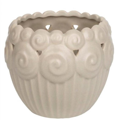 Cream Ceramic Decorative Vase, Hollow Out Embossed Design Flower Pot