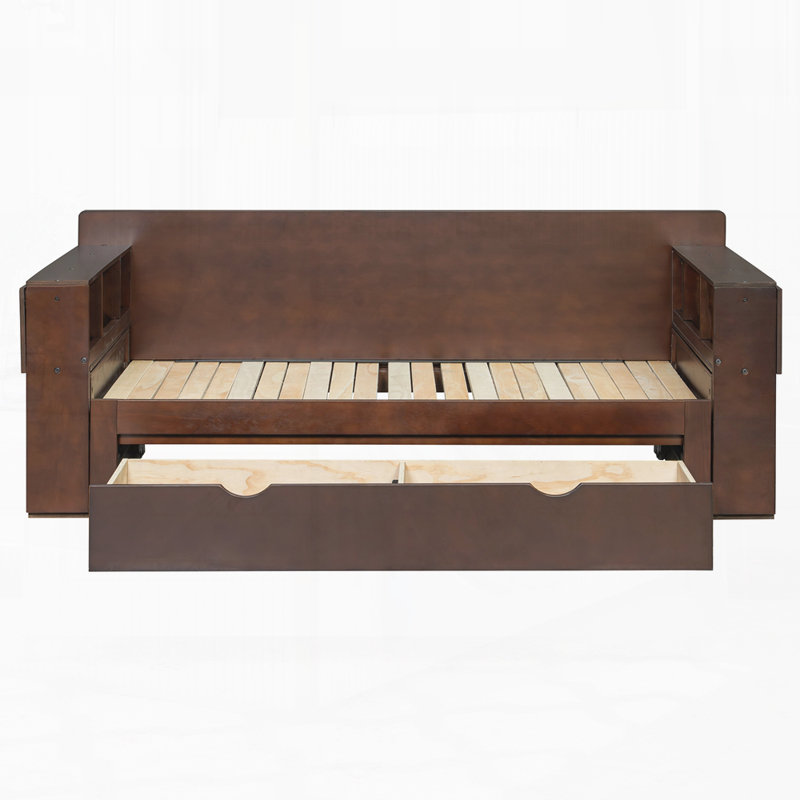 Modern Daybed with Removable Desk, Storage Drawers and Hydraulic Side Table, Espresso, Full / Double