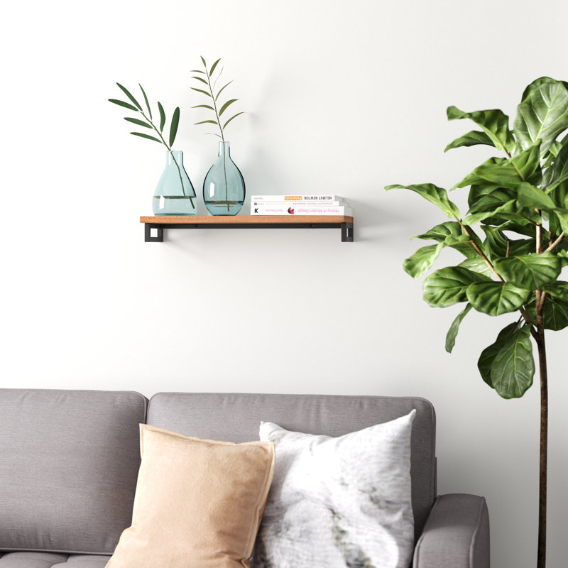Tablette flottante en bois massif Brampt, Naturel / noir
