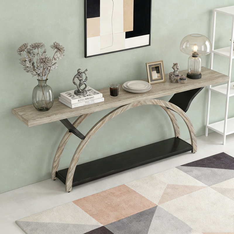 2-Tier Console Table Entryway Table with Half Moon Frame, Gray & Black