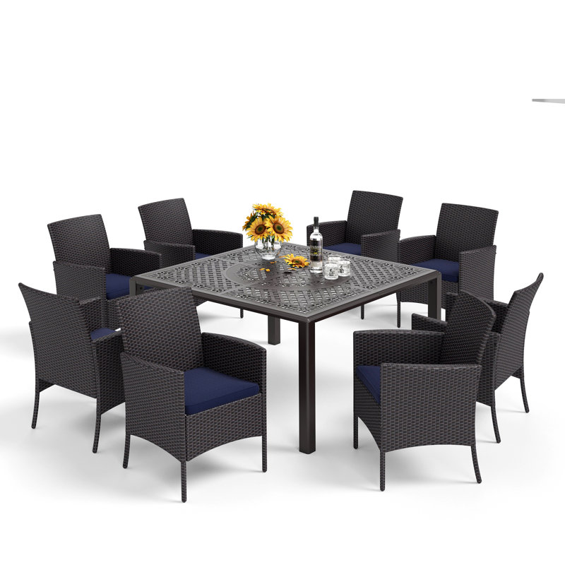 Asfand 8 - Person Wicker Patio Dining Set with Square Table , Cushions Included