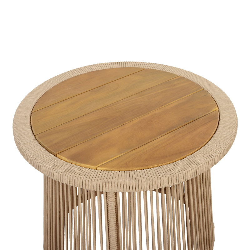 Tables d'appoint modernes, table d'appoint en corde de bois d'acacia teck sans assemblage, compact, Beige