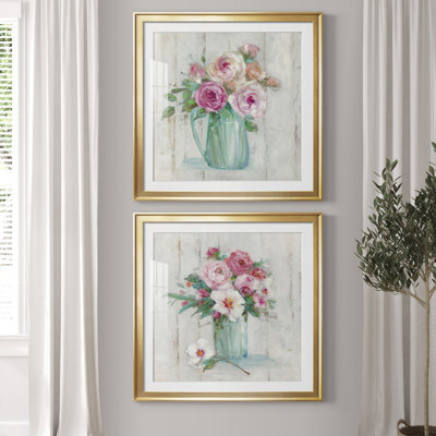 «Cottage Sweet Bouquet I», ensemble de 2 reproductions d'art sur papier encadrées