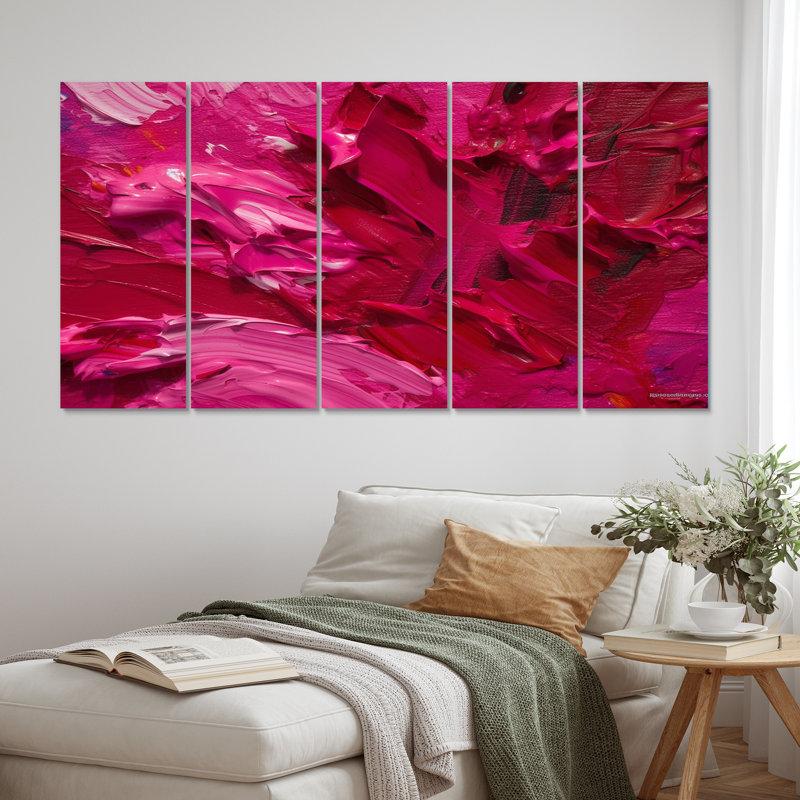 Viva Magenta Bliss Wildness - Décoration murale abstraite - 5 panneaux égaux