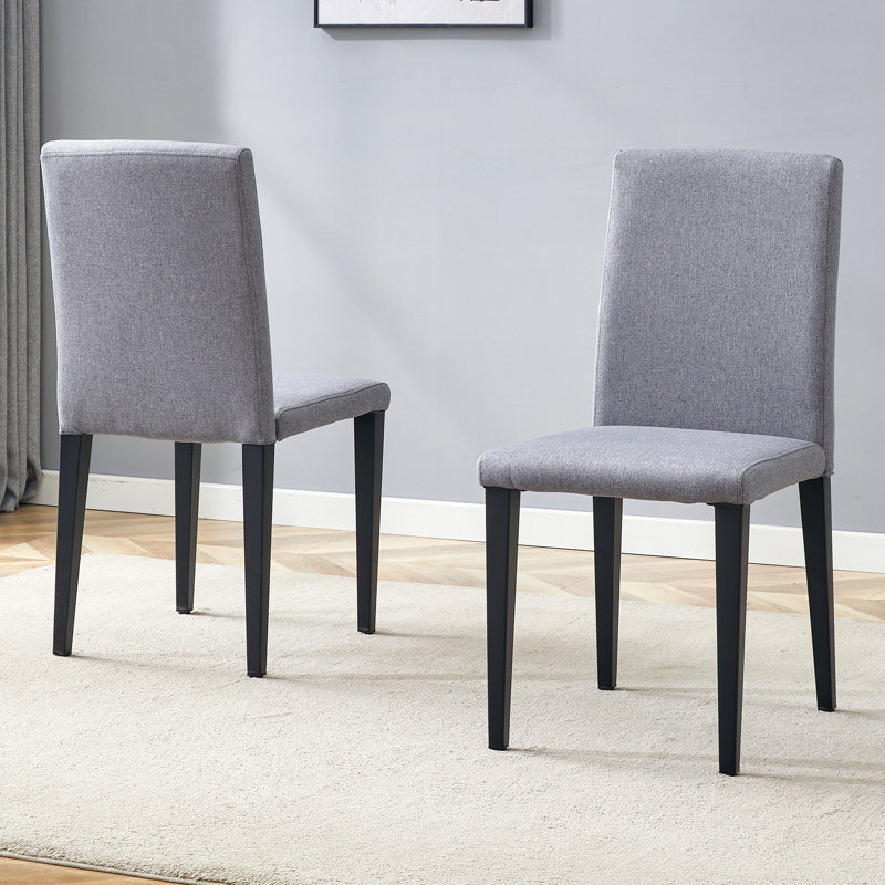  Chaises de salle à manger en lin et coton avec pieds noirs, ensemble de 2 rembourrés confortables pour salle à manger, gris