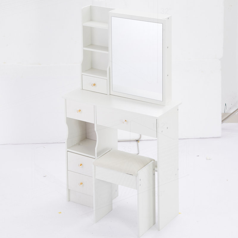 Petit meuble-lavabo 29,2 po avec tabouret de bureau et tabouret, Blanc