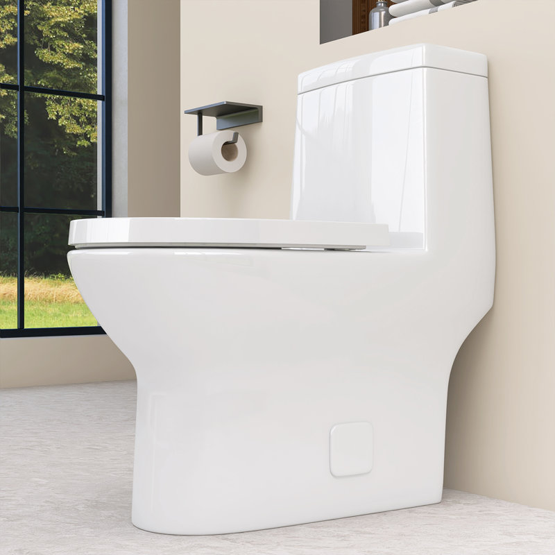 One Piece Toilet With Comfort Height And Soft-Closing Seat, Poweful Dual Flush 1/1.6 GPF,  Standard Toilet For Bathroom, Ceramic Nano-Glazed Surface, Full Skirted