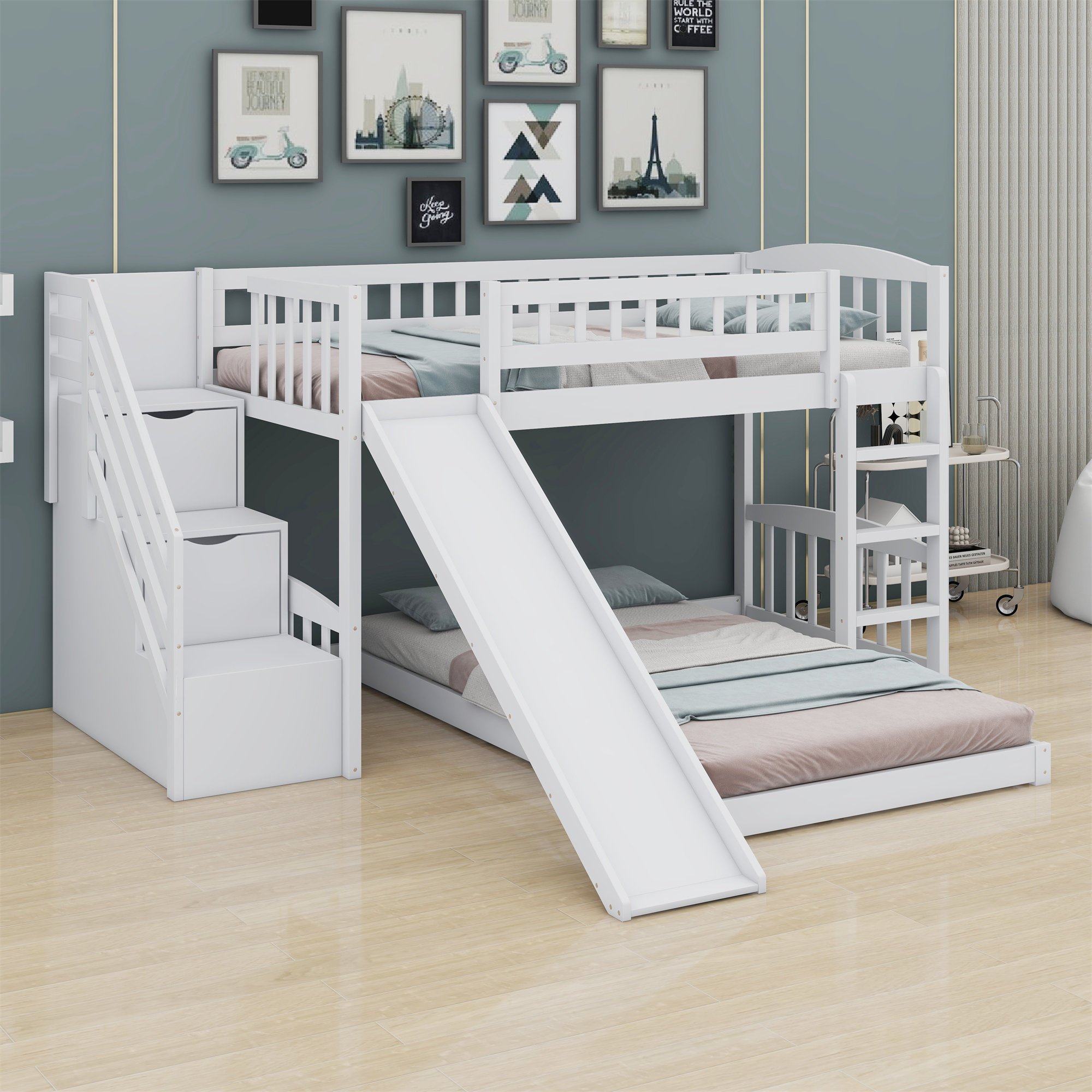 Harriet Bee Bunk Bed With Stairway And Slide | Wayfair