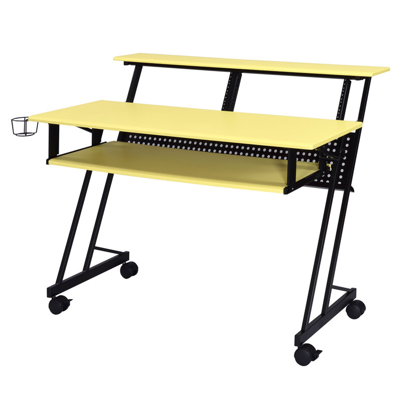 Music Studio Producer Recording Piano Stand Desk, Unique & Smart Design Workstation Table, Yellow