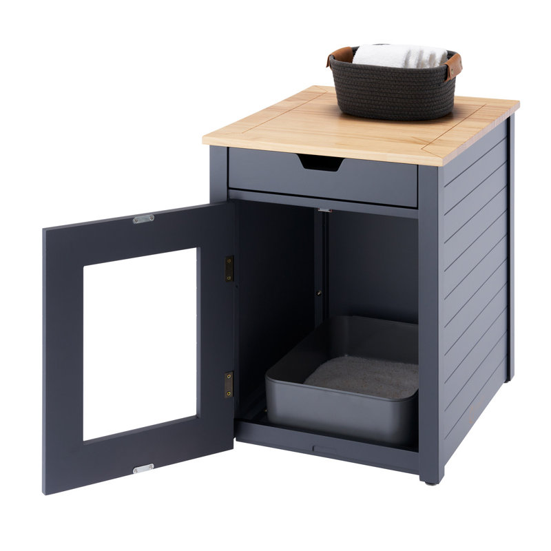 Debbe Enclosed Litter Box Enclosure, Dark Gray