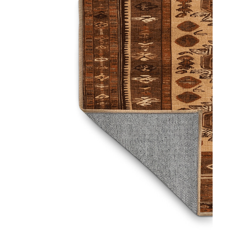 Machine Washable Turkish Brown Area Rug, Round 3'