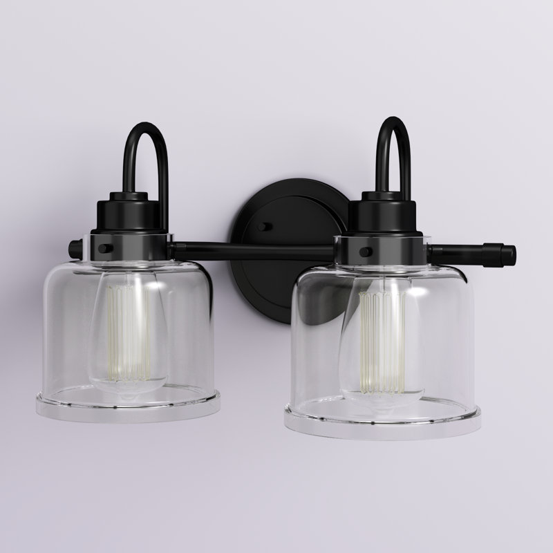 Éclairage de salle de bain moderne à intensité variable 2 lumières avec abat-jour en verre transparent 15 po Juliann, Noir