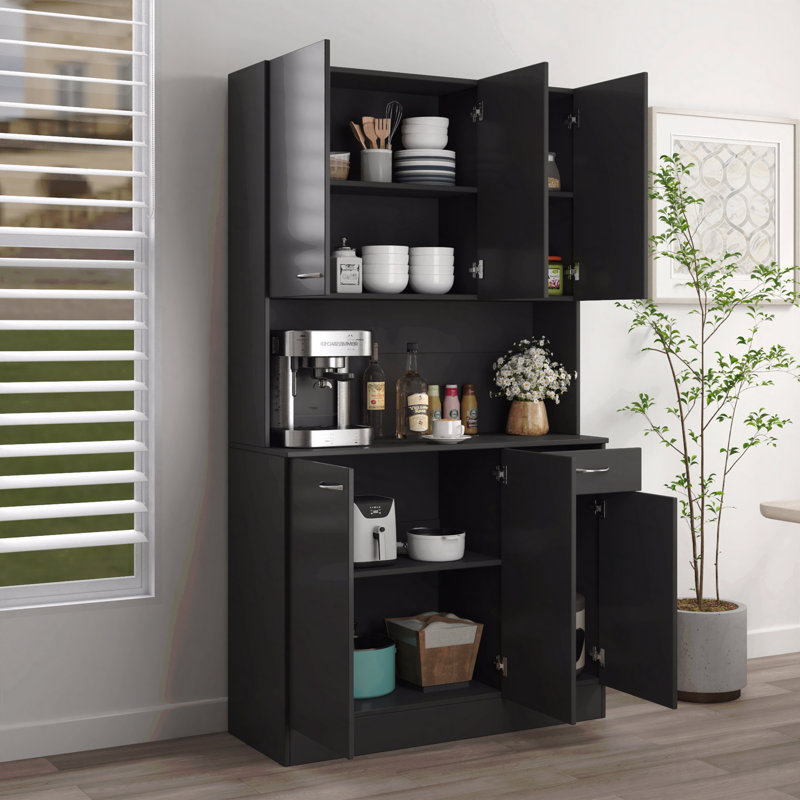 70.87" Tall Wardrobe & Kitchen Cabinet - 6-Doors, 1-Open Shelf, 1-Drawer