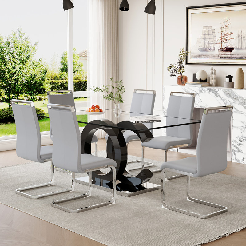 Ensemble de table de salle à manger 7 pièces 7 pièces, Argenté / gris pâle