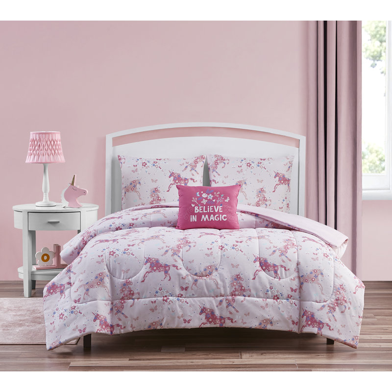  Ensemble d'édredon réversible en microfibre rose moderne et contemporain, Édredon double / grand + 2 taies décoratives + 2