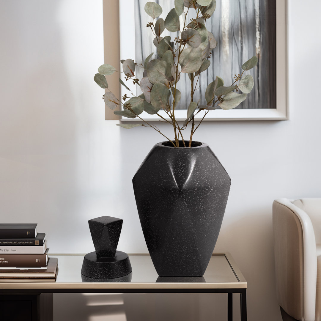 Modern Ceramic Jar with Removeable Lid for Home Decor – Versatile Faceted Design Accent Decor Perfect for Table Decor and Flower Vase Centerpiece Ivy Bronx 