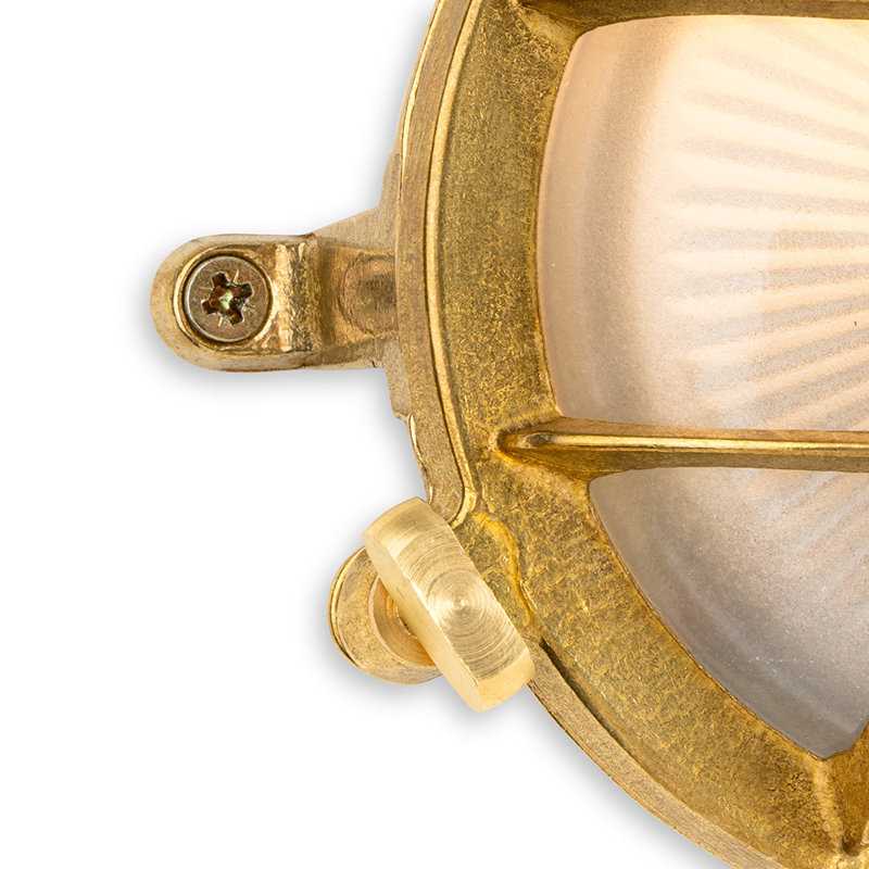 Brass 14cm H Frosted Glass Outdoor Bulkhead Light