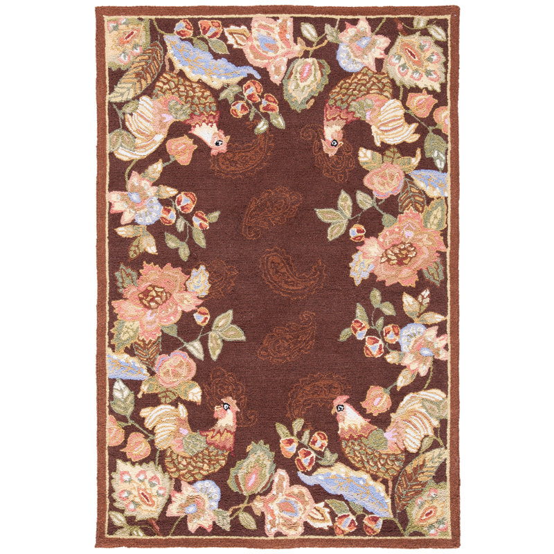 Kinchen Hand Hooked Wool Pile Oriental Rug, Rectangle 5'3" x 8'3"