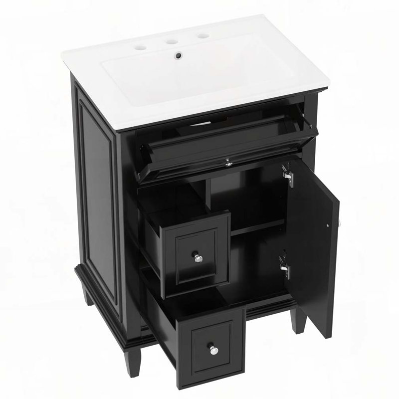 Meuble-lavabo 24 po avec lavabo en céramique, Noir
