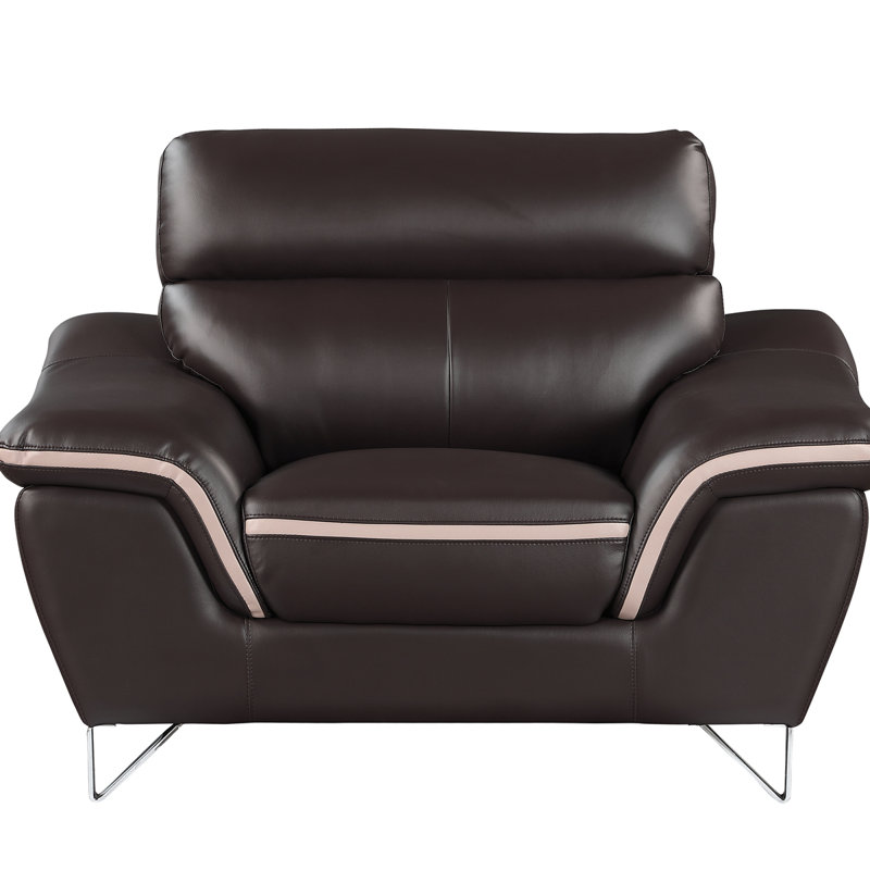 Fauteuil en cuir véritable l 48,09 po Tyshon, Cuir brun Tyshon