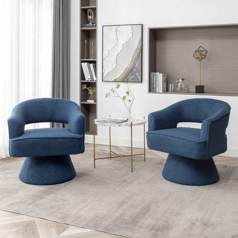 Kenzlee Upholstered Swivel Barrel Chair, Navy Teddy Fabric