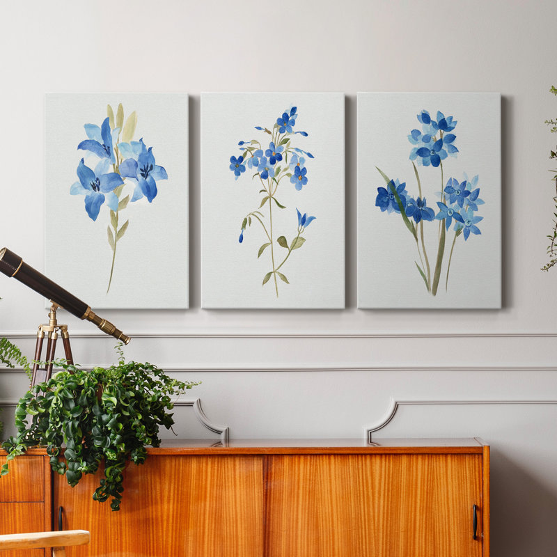 «Blue Blossom Botanical I», ensemble de 3 toiles tendues, H 60 po x l 120 po x P 3 po