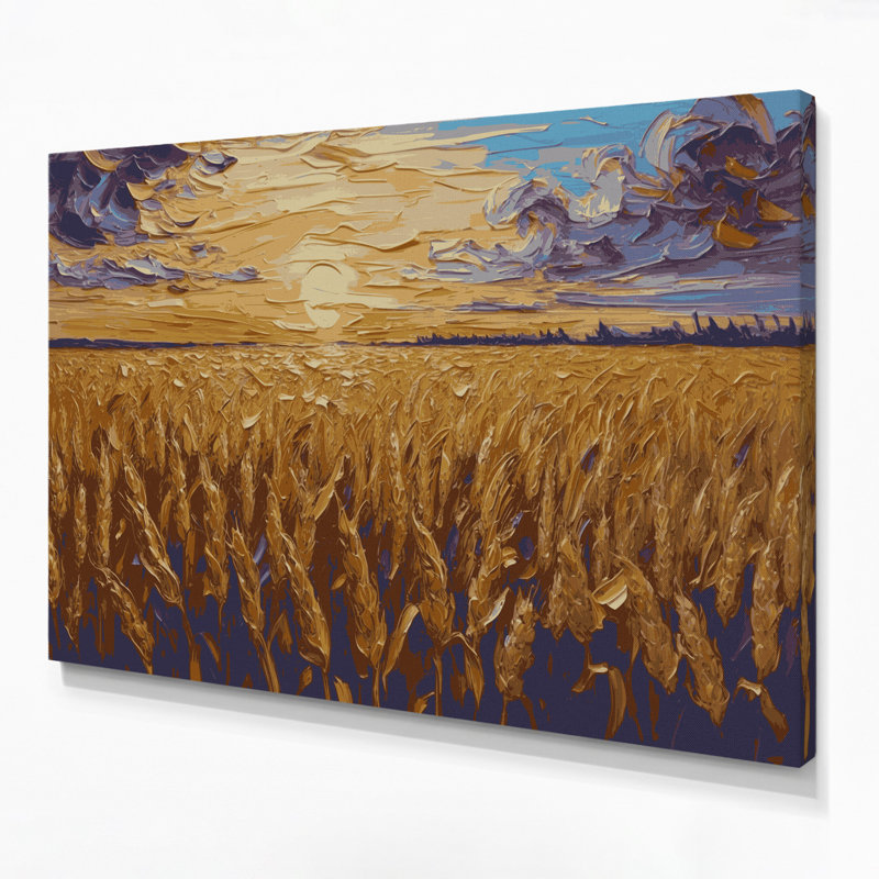 Art mural sur toile Sci Fi Golden blé champ coucher de soleil brun, H 20 po x l 24 po