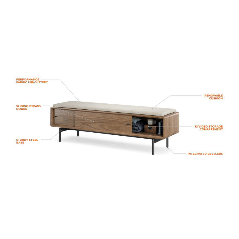 LINQ Upholstered Storage Bench, Natural Walnut/Almond