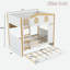 Lit superposé avec garde-corps en forme de maison, tablettes de rangement et lit gigogne-1190350427