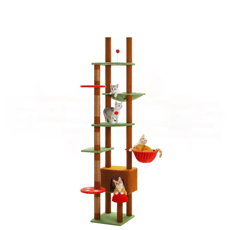 Arbre à chat avec cactus de 90,5 po à 100,4 po de hauteur, Brun