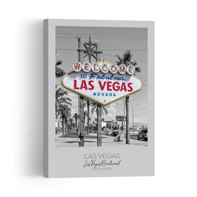 Fabulous Las Vegas Welcome Retro Abstract Palm Tree Architecture City Wall Art Print 1 Piece Wrapped Canvas Wall Art