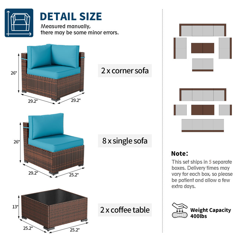 10 - Person Outdoor Seating Group With Cushions, Azure