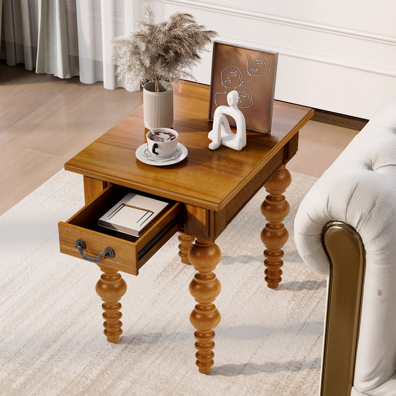 Table de bout en bois massif avec tiroir, Naturel