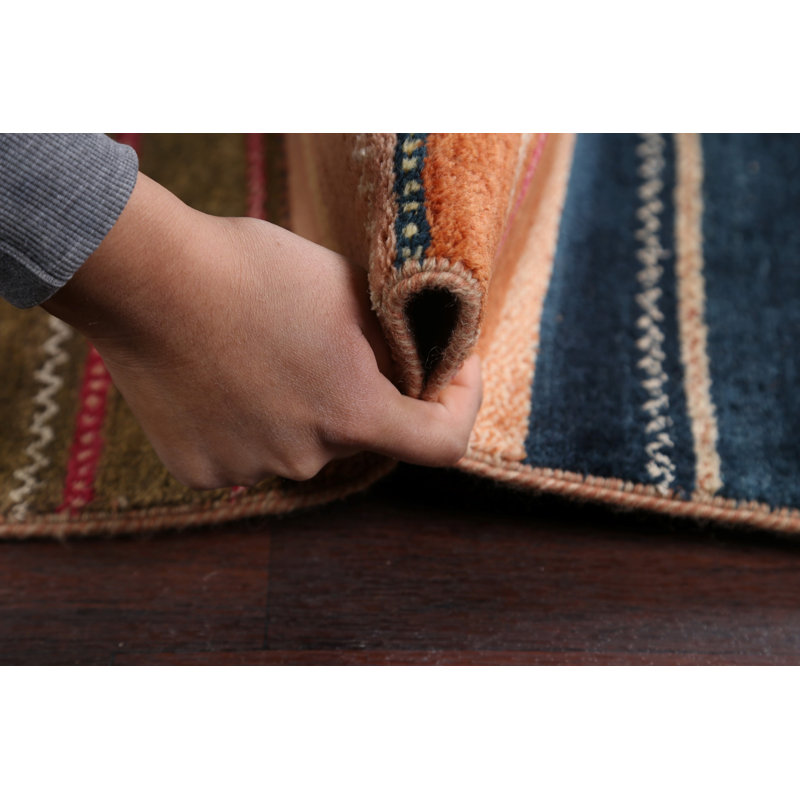 Tapis beige / rouge / bleu foncé en laine noué à la main de conception unique 8 pi 1 po x 10 pi New Age