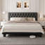 Très grand cadre de lit tapissier avec tête de lit, base de lit en lin capitonné, lit plateforme avec lattes de bois, robuste, facile à assembler, aucun sommier tapissier requis, blanc-1063459761-1063459764