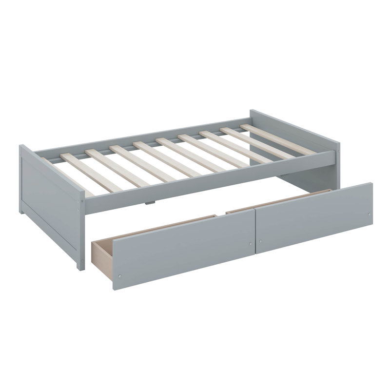 Lit plateforme simple en bois avec 2 tiroirs, lit plateforme en bois, Gris