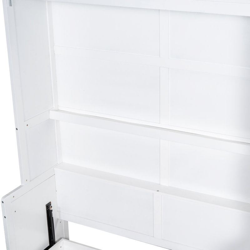 Lit blanc avec action et tablette intégrée - Grand relevage hydraulique