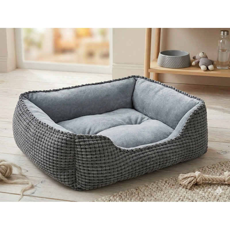 Lit orthopédique rectangulaire lavable pour grands / moyens / petits chiens et chats d'intérieur, conception douce et apaisante, base antidérapante, plusieurs tailles disponibles, option de 20 po illustrée, gris