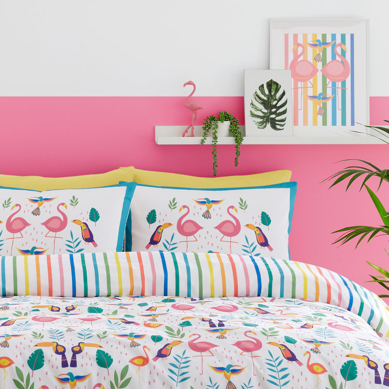 Tropical Flamingo Cotton Blend Animal Print Duvet Cover Set with Pillowcases, King - 2 Standard Pillowcase
