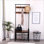 Coat Racks, 4-in-1 Rustic Brown Hall Tree with Shoe Bench, 9 Hooks, Hanging Rod, 13.8x25.2x72.8 In | Brown | MDF+Metal