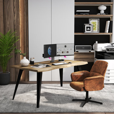 2-Piece Industrial Swivel Office Chair and Rectangular Wood Desk Set for Home Office or Executive Workspace