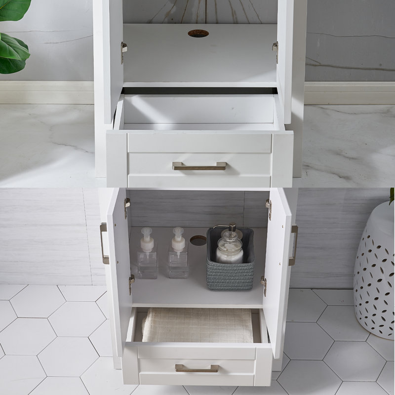 24" White Modern Free-Standing 2-Door & 1-Drawer Single Bathroom Vanity With Ceramic Top