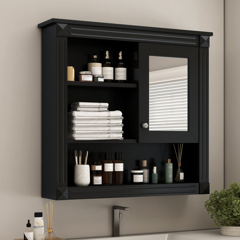 Armoire murale de salle de bain avec miroir, Noir