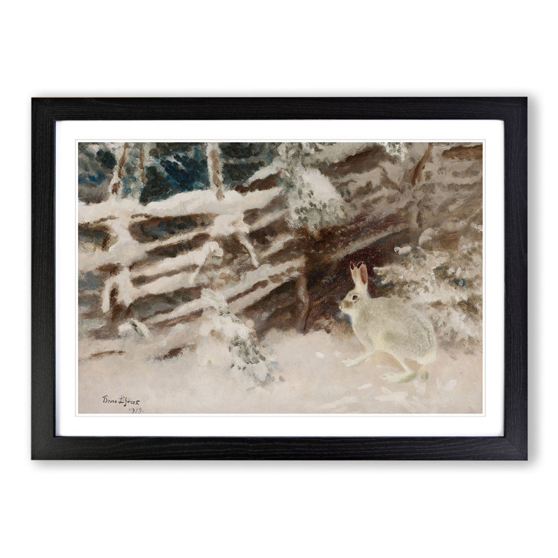 White Hare Vol.1 by Bruno Liljefors - Picture Frame Painting, Black, 48cm H x 65cm W x 2cm D