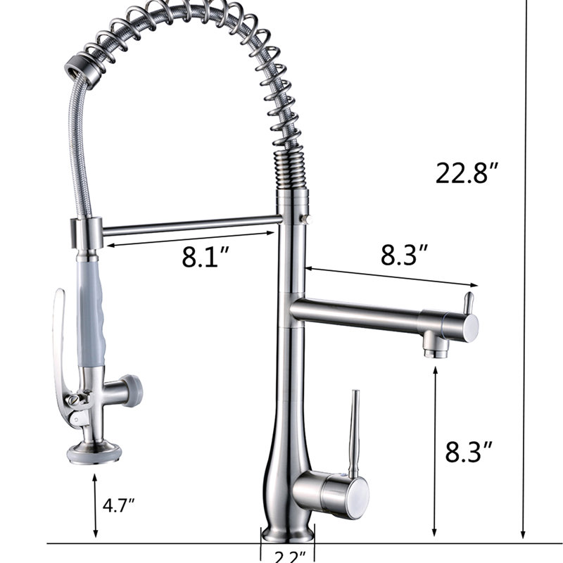 Robinet rétractable de style commercial - Nickel brossé, intérieur en céramique, évier de cuisine à trou unique pivotant lisse, design moderne